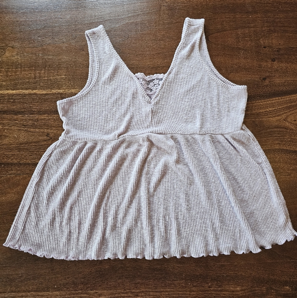 Maurices Purple Solid Lace Inset Peplum Tank Top Size XL